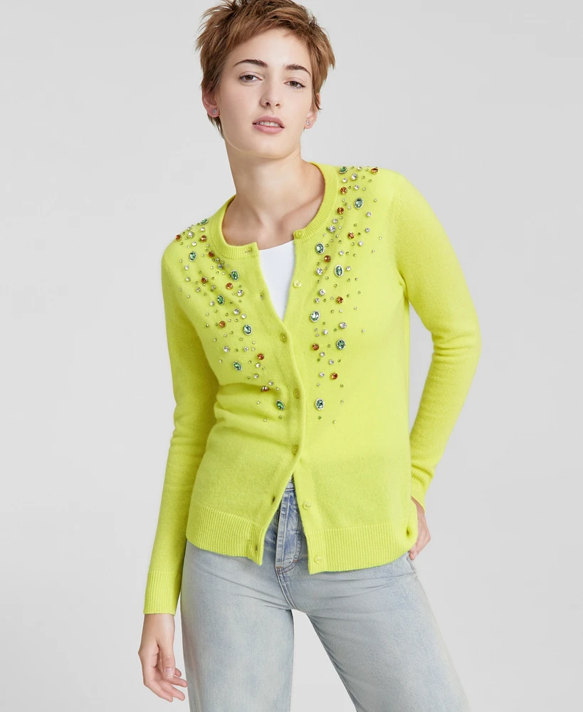 Charter Club Women's Cashmere Embellished Crewneck Cardigan, Created for Macy's