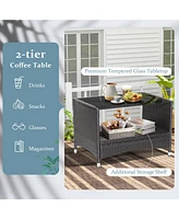 Sugift 4 Pieces Patio Conversation Set with Soft Cushions and Tempered Glass Tabletop