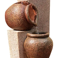 John Timberland Three Urn and Pillar Rustic Outdoor Floor Water Fountain 35 1/2" High Cascading for Garden Patio Backyard Deck Home Lawn Porch House L