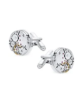 Bling Jewelry Mechanic Steam Moving Gears Wheel Solid Shirt Cufflinks Two Tone Stainless Steel Hinge Bullet Back - Multi