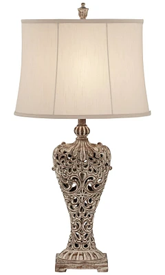 Regency Hill Elle Traditional Antique Table Lamp 33" Tall Classic Gold Open Scroll Bronze Off White Oval Shade Decor for Living Room Bedroom House Bed