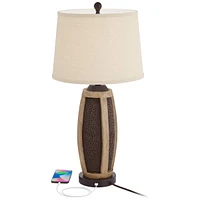 John Timberland Parker Rustic Farmhouse Table Lamps 28.5" Tall Set of 2 with Usb Port Hammered Oil Rubbed Bronze Wood Accents Oatmeal Tapered Drum Sha