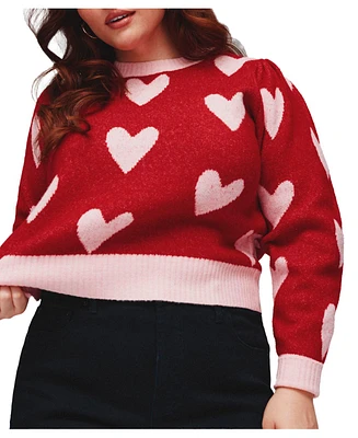 Eloquii Plus Size Heart Intarsia Cropped Sweater