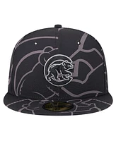 New Era Men's Black Chicago Cubs Logo Fracture 59FIFTY Fitted Hat