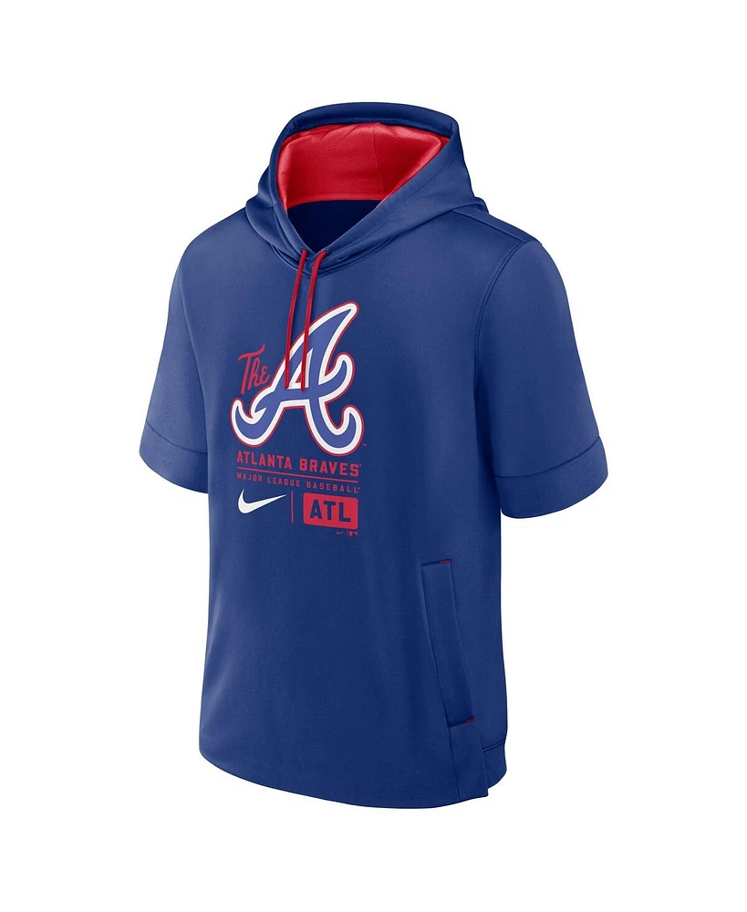 Nike Men's Royal Atlanta Braves City Connect Color Block Short Sleeve Pullover Hoodie