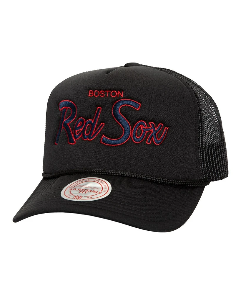 Mitchell Ness Men's Black Boston Red Sox Script Trucker Adjustable Hat