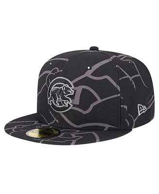 New Era Men's Black Chicago Cubs Logo Fracture 59FIFTY Fitted Hat