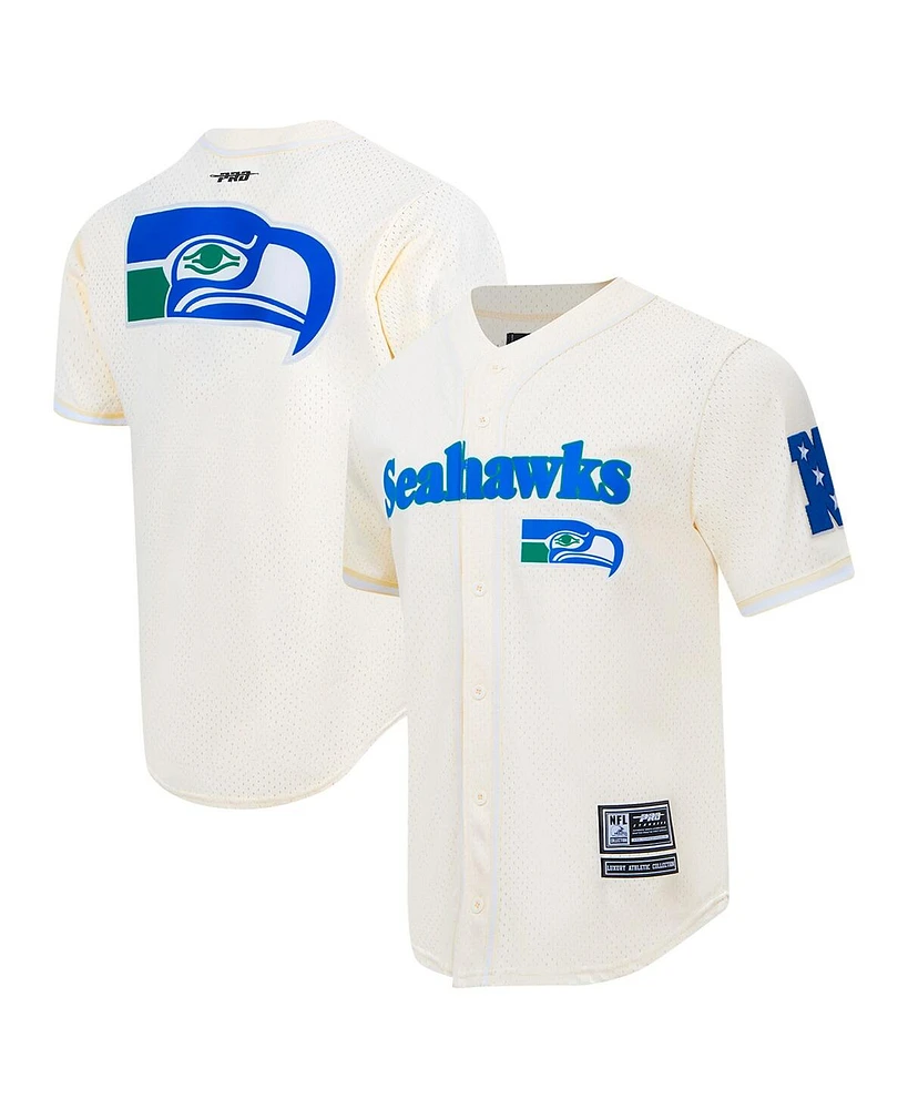 Pro Standard Men's Cream Seattle Seahawks Retro Classic Mesh Button-Up Shirt