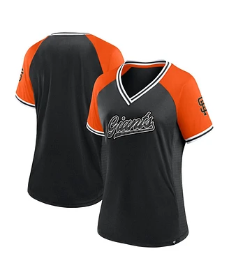 Fanatics Women's Black San Francisco Giants Glitz Glam League Diva Raglan V-Neck T-Shirt