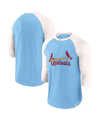 Fanatics Men's Light Blue/Cream St. Louis Cardinals Historical Win 3/4-Sleeve Henley T-Shirt