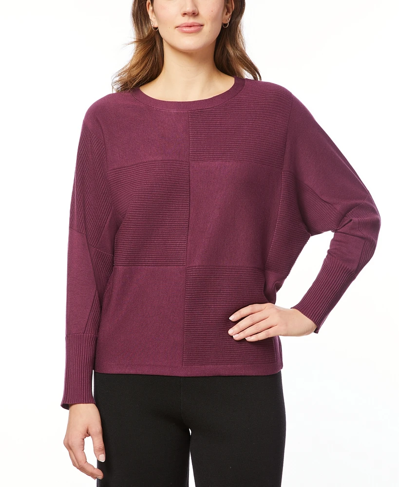 Melissa Paige Women's Ribbed Block-Stitch Dolman-Sleeve Sweater