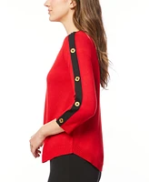 Melissa Paige Women's Button-Sleeve Crew Neck Sweater