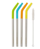 Rsvp International Endurance Stainless Steel 5 Piece 9" Silicone Tip Straw and Brush Set