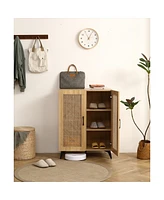 Double-Door Rattan Shoe Cabinet with Large Storage Space