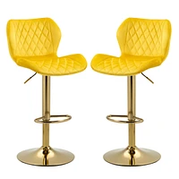 Simplie Fun Set of 2 Yellow Velvet Swivel Bar Stools