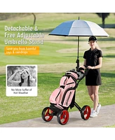 4 Wheel Golf Push Cart with Brake Scoreboard Adjustable Handle