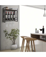 Industrial Wall Mounted Wine Rack with 3 Stem Glass Holders