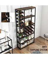 Industrial Floor Wine Rack with 3 Rows of Stemware Racks