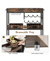 Sugift 3-Tier Industrial Buffet Serving Cart with Wine Rack