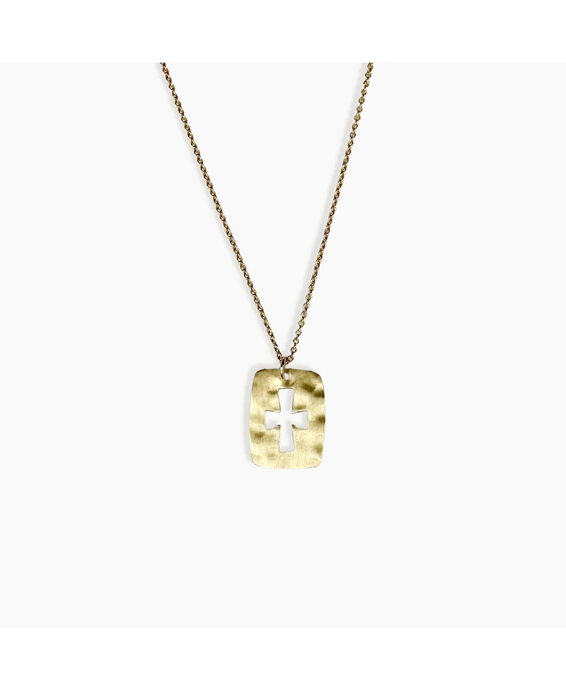 sanctuaire Rectangle Cross Cut Out Necklace 14K Solid Gold