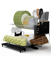 2-Tier Detachable Dish Drying Rack with Cutlery Holder