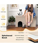 Costway Cat Litter Box Enclosure Hidden Furniture Washroom Shoe Storage Bench