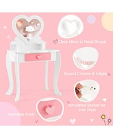 Costway Kids Vanity Set Makeup Table Chair Set Heart-shaped Mirror Accessories Included