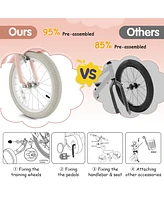 Gymax 16'' Kids Bicycle Children's Training Bicycle w/ Removable Training Wheels & Basket Pink