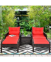Costway 5 Pcs Rattan Wicker Furniture Set Sofa Ottoman W/Brown Cushion Patio Garden Yard