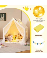 Costway Large Play Tent Kids & Toddlers Playhouse with Washable Cotton Mat, Star Lights