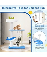 Costway Ocean-themed Cat Tree with Sisal Covered Scratching Posts Hanging Interactive Toys