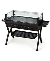 Costway Stainless Steel Barbecue Charcoal Grills with Seasoning Racks & Storage Shelf