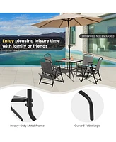 Costway 34 Inch Outdoor Dining Table Square Tempered Glass Table with 1.5" Umbrella Hole