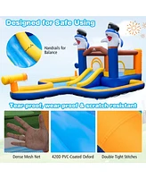 Costway Inflatable Water Slide Park Bounce House Splash Pool Water Cannon with 735W Blower