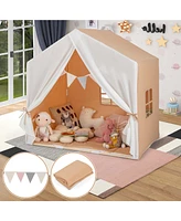 Kid's Play Tent Toddler Playhouse Castle Solid Wood Frame with Washable Mat