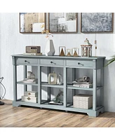 Costway 58" Long Sofa Table with Storage Retro Console 3 Drawers & Open Shelves