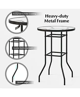 38'' Patio Round Counter Height Bar Table withTempered Glass Tabletop Poolside