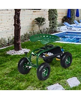 Garden Cart Rolling Work Seat w/ Tool Tray Basket