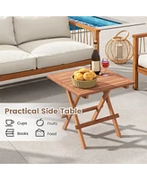 Gymax 2 Pieces Indonesia Teak Wood Folding End Table Square Side Table w/ Slatted Tabletop Yard Natural
