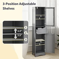 Bathroom Tall Cabinet Freestanding Linen Tower with Doors & Drawer