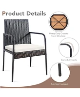 Costway 4PCS Patio Wicker Rattan Dining Chairs Cushioned Seats Armrest Garden