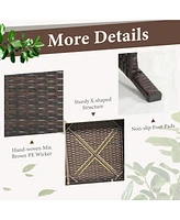 2PCS Patio Rattan Wicker Love-seat Coffee Table Set Cushioned Bench Garden Deck