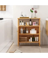 Costway Bamboo Floor Cabinet Bathroom Storage Cabinet Storage Organizer w/ Shutter Doors