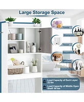 Costway Over The Toilet Storage Cabinet Bathroom Space Saver w/ Open Shelves & Door