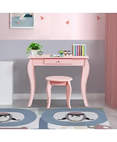 Costway Kids Vanity Set Princess Makeup Dressing Play Table