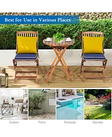 Costway 3PCS Patio Folding Wooden Bistro Set Cushioned Chair Conversation Garden