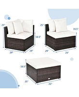 Gymax 4PCS Rattan Patio Sofa Conversation Set Outdoor Furniture Set w/ Cushion