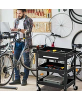 Costway Three Tray Rolling Tool Cart Mechanic Cabinet Storage ToolBox Organizer w/Drawer