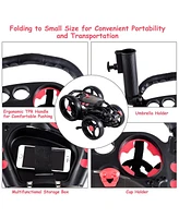 Costway Folding 4 Wheel Golf Pull Push Cart Trolley Club Umbrella