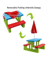 4 Seat Kids Picnic Table w/Umbrella Garden Yard